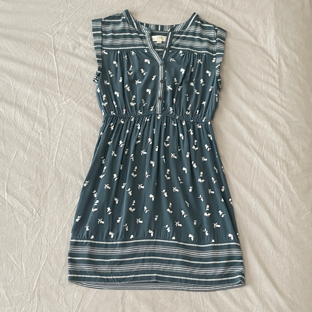 SP LOFT Teal Floral Button-Down Dress